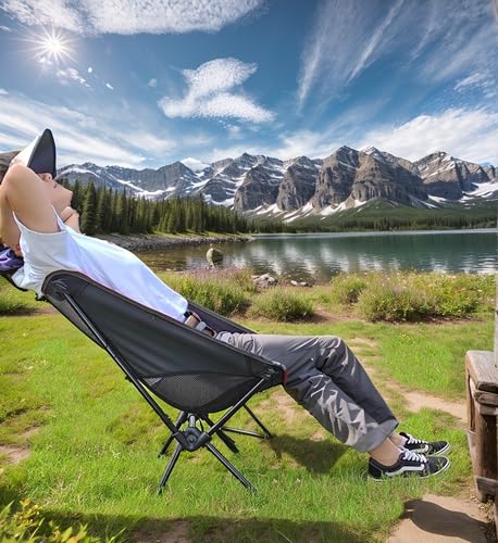 Wind Tour Portable Camping Chair Foldable Outdoor Chair for Hiking Camp Backpacking Lawn Beach Fishing Picnic with Carry Bag (Black) - color: Black