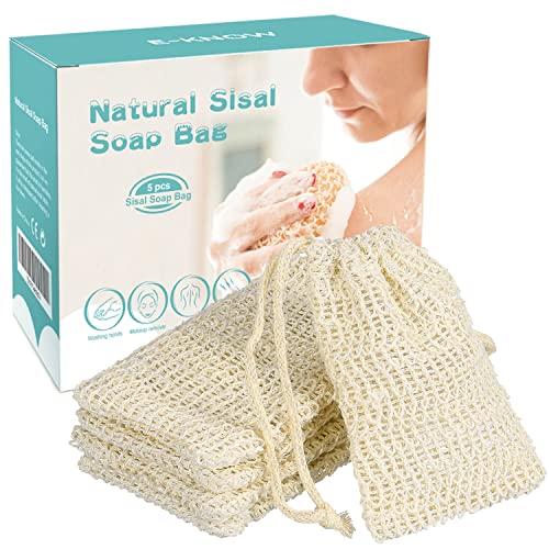 E-Know Soap Bag, 5 Pack Natural Sisal Soap Saver, Zero Waste Plastic-Free Soap Net, Foaming and Drying The Soap, Massage, Peeling - color: 5 Pack