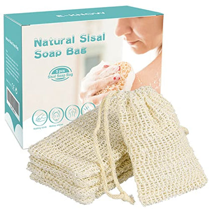 E-Know Soap Bag, 5 Pack Natural Sisal Soap Saver, Zero Waste Plastic-Free Soap Net, Foaming and Drying The Soap, Massage, Peeling - color: 5 Pack