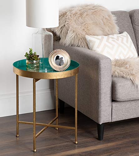 Kate and Laurel Celia Metal Foldable Round Accent Table, 18.25" x 18.25" x 22", Teal and Gold, Modern Minimalist Design and Detachable Magnetic Tabletop - color: Gold/Teal