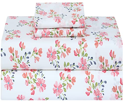 RUVANTI 100% Cotton Percale Sheets Full Size, Bloomex | Crisp Cooling, Deep Pocket 16", Soft Breathable & Durable, Hotel-Style, 4 Piece Set - color: Bloomex, size: Full