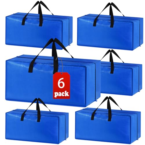 6 Pack Heavy Duty Extra Large Moving Bags Storage Tote - Strong Handles& Backpack Straps - Space Saving Storage Bags Alternative to Moving Boxes and Bins,Compatible with Ikea Frakta Cart, Blue - color: Blue, size: 6 Pack
