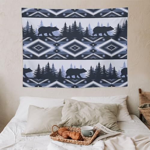 Fblifil Aztec Vintage Bear Wall Tapestry,Blue Rural Indian Tribal Animal Wall Tapestries Hanging for Bedroom Living Room Dorm Party Decor 30x40in - color: Bear-17, size: 40"Wx30"L