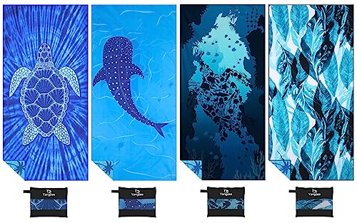 Yongoes 4 Pack Microfiber Lightweight Thin Beach Towel Sand Free Quick Dry Super Absorbent Large Towels for Swimming Pool Yoga Gym Travel Vacation Beach Accessories Essentials for Adults - color: 4 Pack Blue Comb