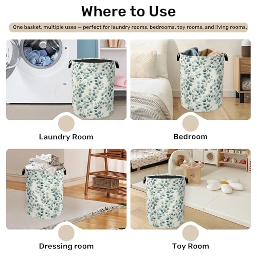 Sage Green Plant Large Clothes Hamper Bag - Laundry Basket with Handles, Space Saving Foldable Design for Nursery - color: Sage Green Plant