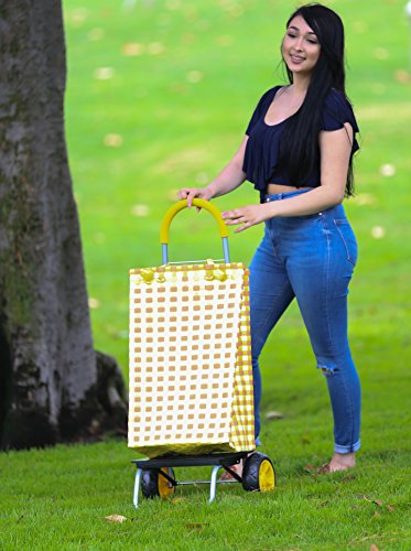 dbest products Trolley Dolly Shopping Grocery Foldable Cart Storage Mom, Blue Polka Dot - color: Yellow Basket Weave, style: Cart