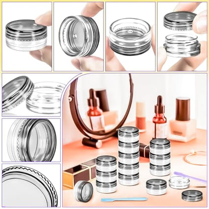 100 Pack 3g Plastic Jars with Lids, 3ml Round Clear Cosmetic Containers Makeup Jars, 3 Gram Travel Size Container Jar with Spatulas for Sample Lotion Cream Eyeshadow Ointment Salve Balm Powder - color: Black, size: 100PCS