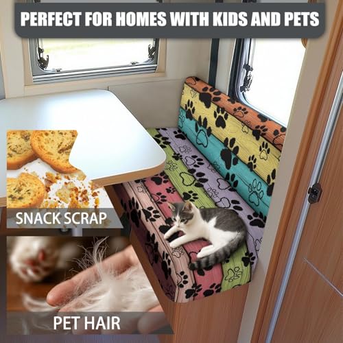 Dog Paw RV Dinette Cushion Covers Colorful Board RV Stretch Sofa Seat Slipcovers Washable Camper Couch Cushion Covers Include 1 Bench Cover 1 Backrest Cover - color: Dog Paw Colorful Board