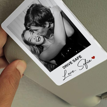 Gossby Custom Couple Photo Car Visor Clip - Drive Safe Love Black White | Personalized Black White Couple Photo Clip, Custom Monochrome Visor Accessory - color: Custom Text
