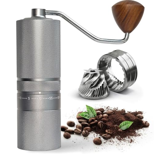 Manual Portable Coffee Grinder with 7 Star Conical Burr, 60 Clicks External Adjustment Full-Metal Coffee Grinder for Coffee Bean Grinder for Espresso, French Press, Travel, Camping, Home & Office Use - color: Silver
