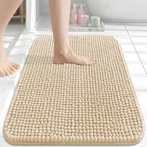 Arotive Bathroom Rugs 24" x 16", Ultra Soft Absorbent Chenille Bath Rugs, Non-Slip Rubber Backing, Machine Washable Bath Mats for Bathroom Floor, Tub and Shower, Home Decor Accessories, Beige - color: Beige, size: 24" X 16"