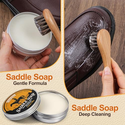 Nuroon Leather Boots Care Kit-3.52oz Saddle Soap+3.52oz Mink Oil for Leather Shoes Cleaning and Leather Purse Shoes Polishing - style: 7 Pieces