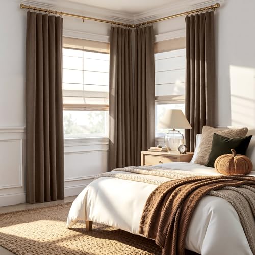 RYB HOME 100% Blackout Polyester Textured Curtains 90 inches Long, Thermal Insulating Privacy Energy Saving for Bedroom Living Room Window Office Theater Dining Nursery, W52 x L90 in, Coffee, 2 Panels - color: Brown, size: 52"W x 90"L (Pack of 2)