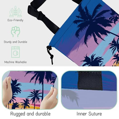 Palm Trees Car Garbage Bag,Sunset Waterproof Small Car Trash Bag Hanging Back of Seat,Drawstring Hanging Car Trash Bag with Adjustable Buckle for Car Accessories - color: Palm Trees