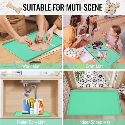 MateeyLife Dog & Cat Food Mat - Waterproof, Nonslip Dog Bowl Mats with Raised Edges, Silicone Matt Tray for Messy Drinkers, 22"x14", MintGreen - color: Green, size: 22''×14''