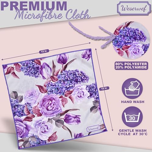 WESERWEF Design Microfiber Glasses Cleaning Cloth – Premium Cleaning Cloth for Eyeglasses, Screens, Tablets, Cameras & Lenses, 12" x 12", Ultra-Soft & Scratch-Free (Rose and Lilac) - color: rose and lilac