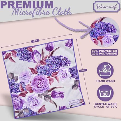 WESERWEF Design Microfiber Glasses Cleaning Cloth – Premium Cleaning Cloth for Eyeglasses, Screens, Tablets, Cameras & Lenses, 12" x 12", Ultra-Soft & Scratch-Free (Rose and Lilac) - color: rose and lilac