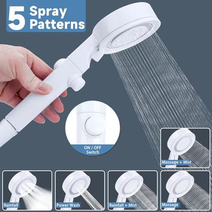 RV Shower Head with Hose, 5+1 Mode High Pressure Shower Head Replacement with On/Off Switch, Water Saving Motorhome Shower Head, Shower Head for RV/Campervan, Caravan - color: White