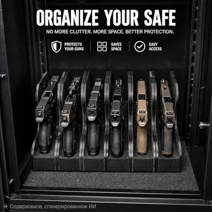 XARVO Magnetic Pistol Rack for Gun Safe, Modular Handgun Holder Organizer, Soft Foam Scratch-Free Storage Expandable Fits Most Pistols Revolvers Slots Shelf Accessory Firearm