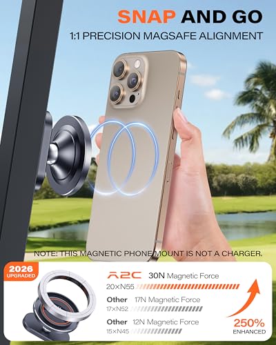 A2C Alloy Magnetic Golf Cart Phone Holder for MagSafe iPhone, Unique Fathers Day Golf Gifts for Men Dad Him Husband Ladies Her Golfers, Golf Accessories Essentials Gadgets Fits EZGO, Club Car, Yamaha - color: 1x Iron Gray