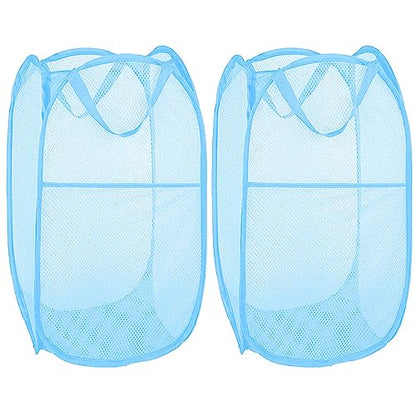 Larpur Pack of 2 Pop up Laundry Hampers, Collapsible Laundry Baskets, Portable Mesh Clothes Hampers for Home Room, College Dorm, Apartment, Foldable Hamper with Carry Handles, Sky Blue - color: 2*Sky Blue