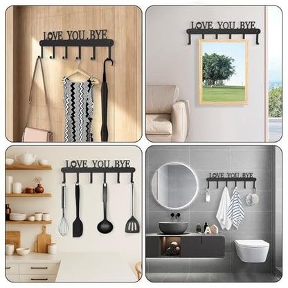 Key Holder for Wall - 'Love You Bye' Key Hooks,Key Holder Wall Mount Self Adhesive, Key Rack Wall Mount for Wall No Drill for Living Room, Kitchen, Bathroom, Garage (Black, 6 Hooks) - color: Love You Bye' Black