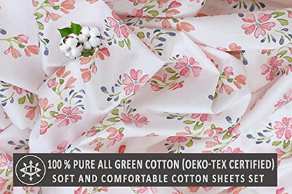 RUVANTI 100% Cotton Percale Sheets Full Size, Bloomex | Crisp Cooling, Deep Pocket 16", Soft Breathable & Durable, Hotel-Style, 4 Piece Set - color: Bloomex, size: Full