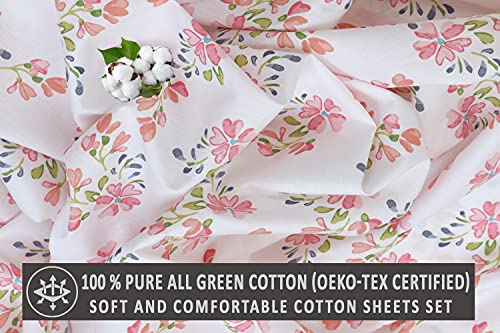 RUVANTI 100% Cotton Percale Sheets Queen Size, Bloomex | Crisp Cooling, Deep Pocket 16", Soft Breathable & Durable, Hotel-Style, 4 Piece Set - color: Bloomex, size: Queen