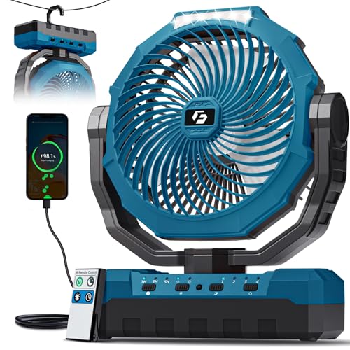 FRIZCOL 3-in-1 Camping Fan - Portable Fans Rechargeable - 24000mAh Battery Powered Fan with Light for Indoor, Outdoor, Tent, Travel, Fishing, Jobsite, Gifts for Men Dad Him - Blue - color: Blue, style: 24000mAh Internal