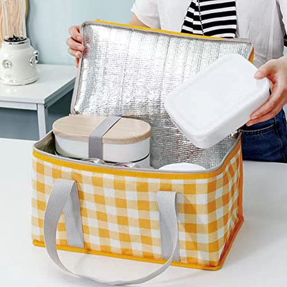 Insulated Reusable Food Picnic Bag Beach Bags, Cooler Bags with Zippered Top -for Hot or Cold,Picnic Basket Collapsible,Beach, Outdoor Party, Camping,Festivals (Yellow) - color: Yellow