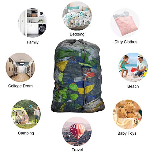 Laundry Bags, Mesh Heavy Duty 24" x 36" with Drawstring Closure, 3-Pack, Black - color: Black-3Pack