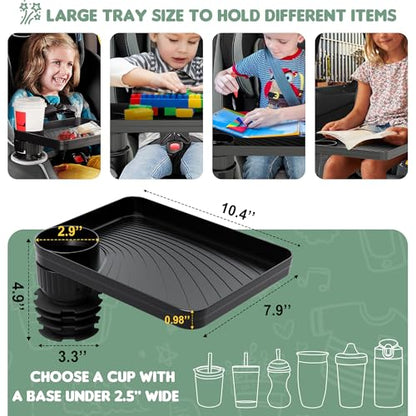 Upgraded Car Seat Tray for Kids Car Seat Tray with Expandable Base for Snacks, Toys, Books, Entertainment Kids Travel Essentials Fits 2.8''-3.2'' Cup Holders (1, Standard Base) - size: Standard Base