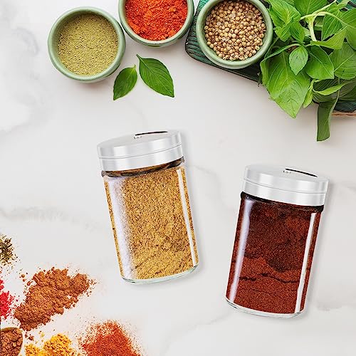 Segarty Spice Jars, 3 Pack 3 oz Spice Bottles with Shaker Lids, Glass Empty Seasoning Containers with Adjustable Pour Holes for Kitchen Spice Storage Stainless Steel Flow Top Salt and Pepper Shakers - size: 3oz / 80ml
