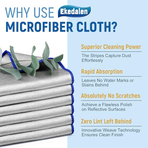 Microfiber Cleaning Cloth Polishing Glass Cleaner Absorbent Kitchen Towel Quick Drying Miracle Lint Free Rags for Household Auto Detailing Bathroom, Pack of 6, 12 x 12 Inch, Sliver-Blue - color: Sliver-blue, 12 X 12 Inch