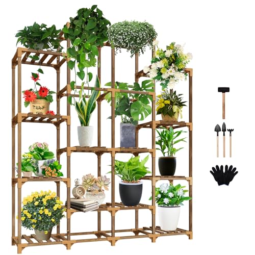 Uneedem Tall Shelf for Multiple Plants Indoor Outdoor 14 Tiers 16 Pot Holder Large Rack Wood Stand Shelves for Room Corner Balcony Garden Patio - size: 14 Tiers