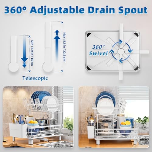 GAOKASE Dish Drying Rack, Stainless Steel-Dish Rack, Dish Racks for Kitchen Counter, Kitchen Dish Drainers with Removable Utensil Holder,New Drain Outlet,Plate Rack and Drainboard (White 3) - color: White 3