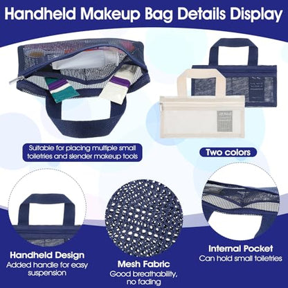 2 Pcs Toothbrush Pouch,Portable Travel Toothbrush Bag,Mesh Toothbrushs Pouch for Men and Women,Square Mesh Storage Bags with Zipper(White and navy)