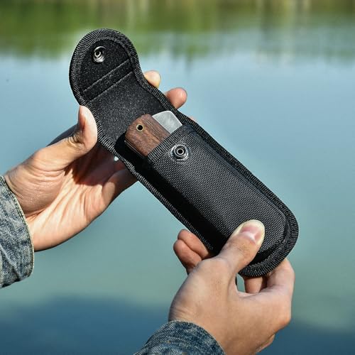ZhengSheng Folding Chef Knife with Nylon Pouch 4.8" Sharp 440A Stainless Steel Blade Wooden Handle Pocket Foldable Japanese Style Kitchen Knife for Outdoor Camping Cooking - color: #6 Natural wooden Handle - Black Nylon Pouch