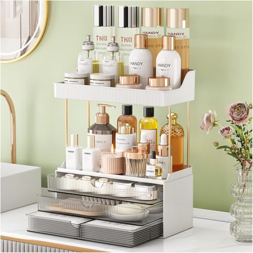 StorBin Strong 3 Drawers Bathroom Counter Organizer, 5 Tier Makeup Organizer, Versatile Perfume Organizer, Ideal for Bathroom Storage, Vanity, Large Skincare, Perfume, Present, Grey - color: Grey, size: 3 Drawers
