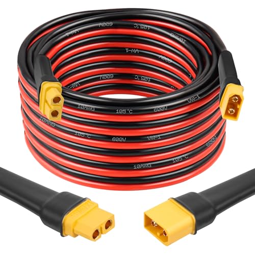 MOOKEERF XT60 Extension Cable 10AWG 25FT XT60 to XT60 Cable with Male to Female Connector for Portable Power Station Solar Panel RC Battery - size: 25FT