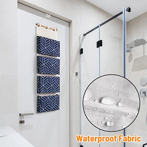CROWNED 2Pcs Over Door Hanging Storage Bags Wall Mount Closet Organizer, 4 Big Pockets Linen Cotton Fabric Multi Functional Living Room Bedroom Bathroom File Magazine Waterproof Free Hooks Navy - color: Navy