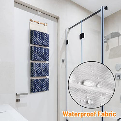 CROWNED 2Pcs Over Door Hanging Storage Bags Wall Mount Closet Organizer, 4 Big Pockets Linen Cotton Fabric Multi Functional Living Room Bedroom Bathroom File Magazine Waterproof Free Hooks Navy - color: Navy