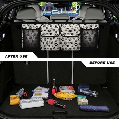 Dog Paw Print Car Trunk Organizer Foldable Auto Backseat Storage Bag with 4 Pockets Universal Hanging Auto Accessories Suitable Most Sedans SUVs Trucks Vans - color: Dog Paw Print