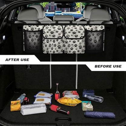 Dog Paw Print Car Trunk Organizer Foldable Auto Backseat Storage Bag with 4 Pockets Universal Hanging Auto Accessories Suitable Most Sedans SUVs Trucks Vans - color: Dog Paw Print