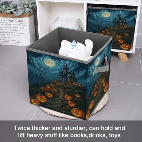 Halloween Castle Pumpkins Foldable Storage Box with Handle Organizer Containers for Home Office Clothes Office Supplies - color: style-6
