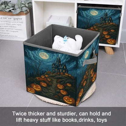 Halloween Castle Pumpkins Foldable Storage Box with Handle Organizer Containers for Home Office Clothes Office Supplies - color: style-6