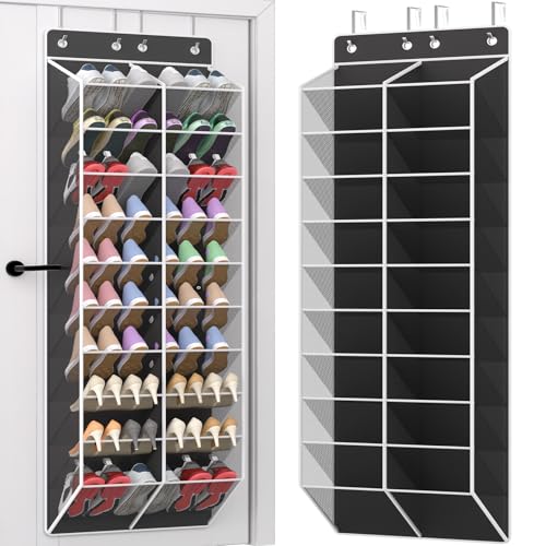 Over the Door Shoe Organizer, Hanging Shoe Rack with 20 Breathable Mesh Pockets, Space Saving Behind the Door Shoe Storage Holder Holds 20-30 Pairs for Closet Dorm, Black - color: Black, size: 20-30 Pairs-Over The Door