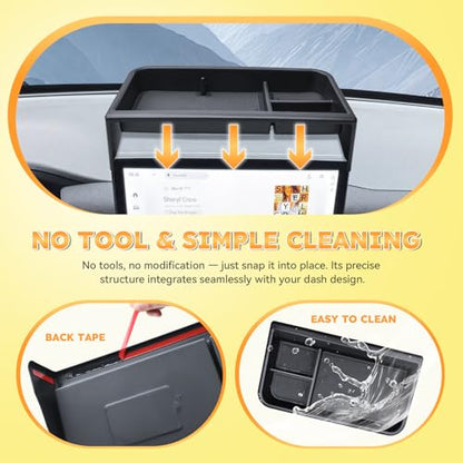 Dashboard Organizer Tray Compatible with 2025 2026 Ford Explorer Active/ST-Line/Platinum/ST Accessories (13.2-Inch Screen ONLY) – Custom Fit ABS Dash Storage Box Behind Screen Organizer
