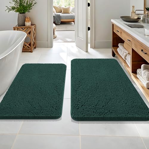 OLANLY Bathroom Rugs Sets 2 Piece, Soft Absorbent Chenille Bath Mats Set, Non-Slip, Quick Dry, Machine Washable Bath Mats for Bathroom, Home Decor Accessories (36"x24"+30"x20", Blackish Green) - color: Blackish Green, size: 36" X 24" + 30" X 20"