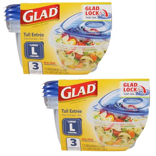 Glad GladWare Tall Entree Food Storage Containers with Snap Lids, Large Square BPA Free Plastic for Meal Prep, 42 Oz, Microwave Dishwasher Safe, 3 Count, 2 Pack Multi-Pack - size: 42 oz - 6 Count, style: Square
